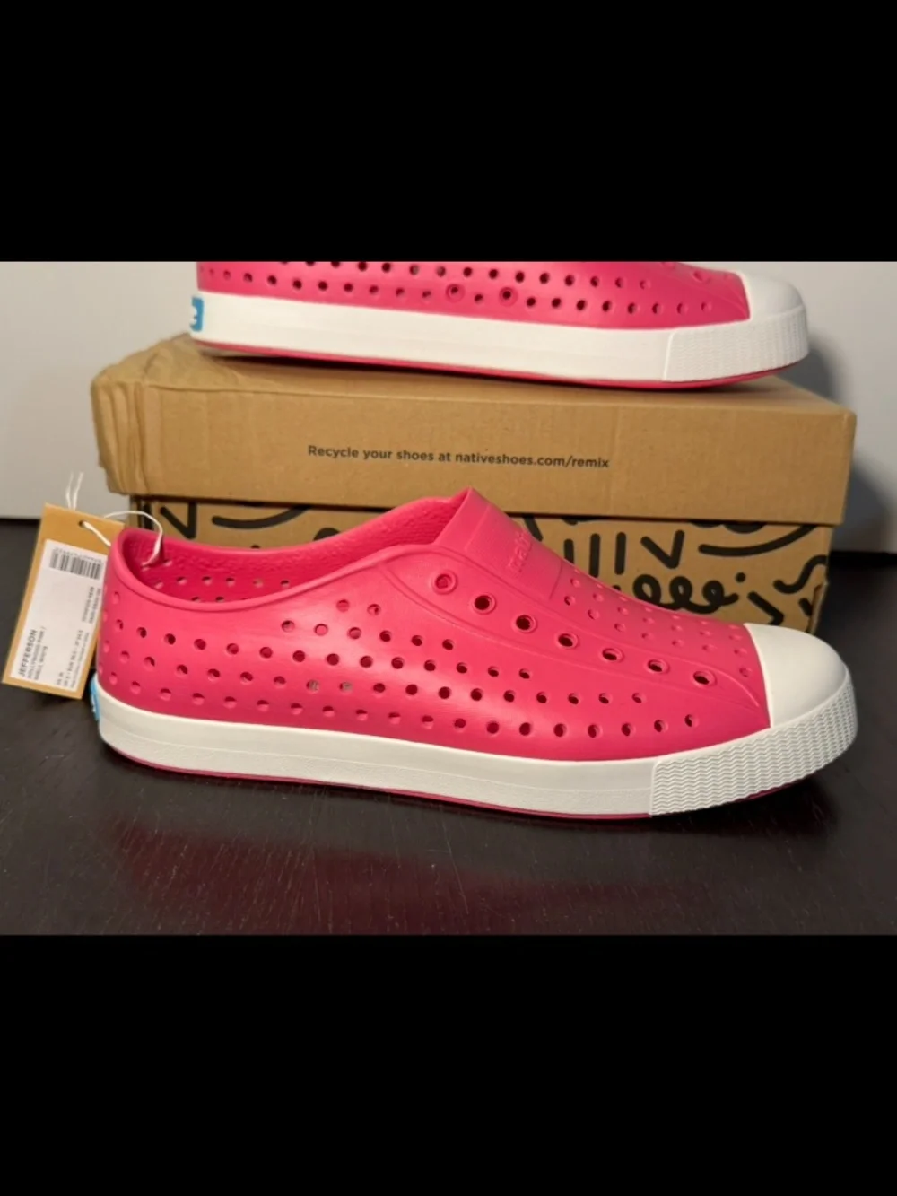Native Jefferson Shoes Hollywood Pink/Shell White Big Kids US J6/EU 38.5